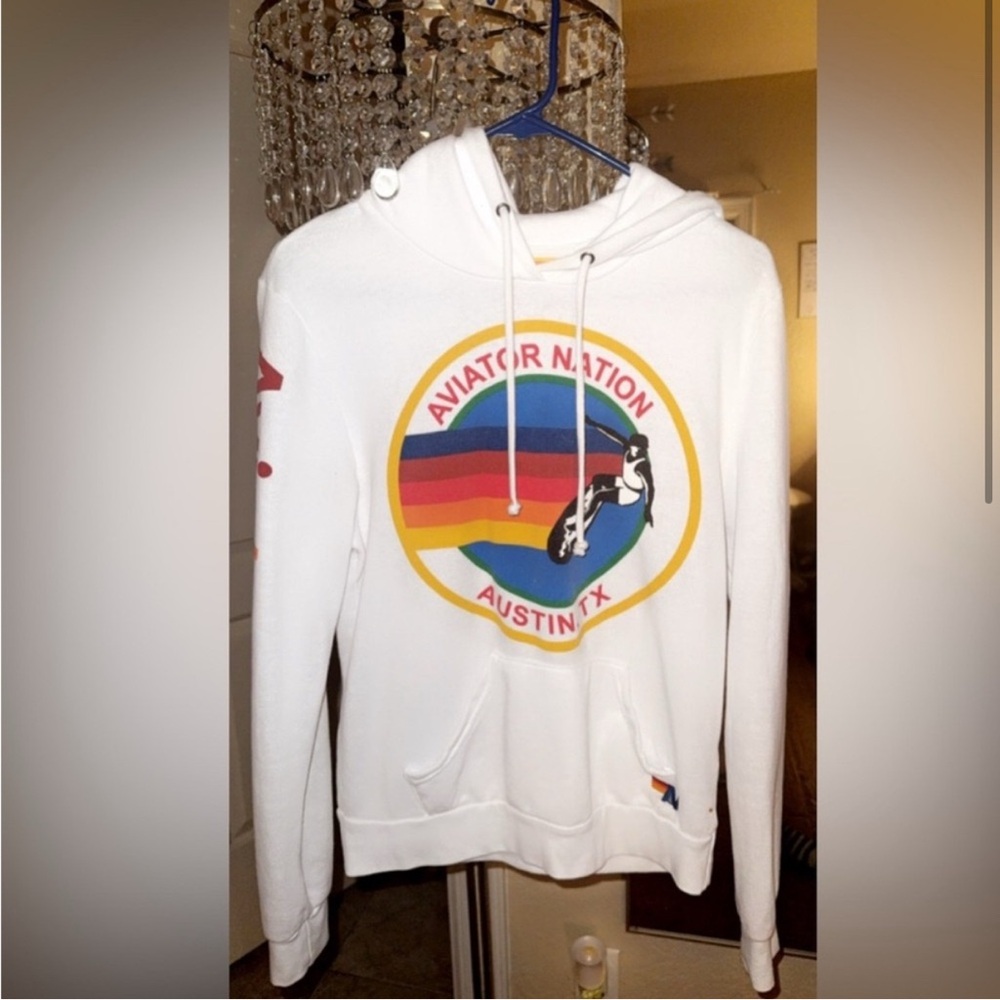 Aviator Nation White Hoodie with Yellow Accent